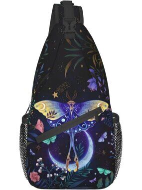 Unisex Blue Black Butterfly Sling Backpack Hiking Chest Shoulder Crossbody Bag